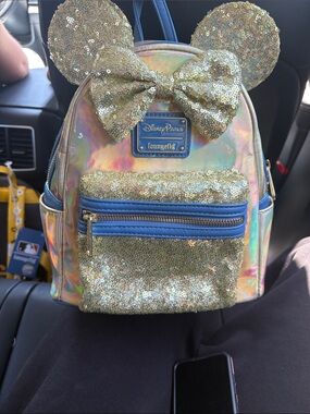 Disney Iridescent Gold Sequin Minnie Ear Mini Backpack